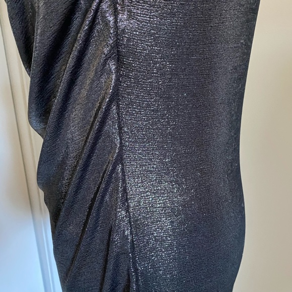 Clientele Vintage Shiny Silver Metallic Cowl Neck Cap Sleeve Holiday Party Top-M - Picture 9 of 16